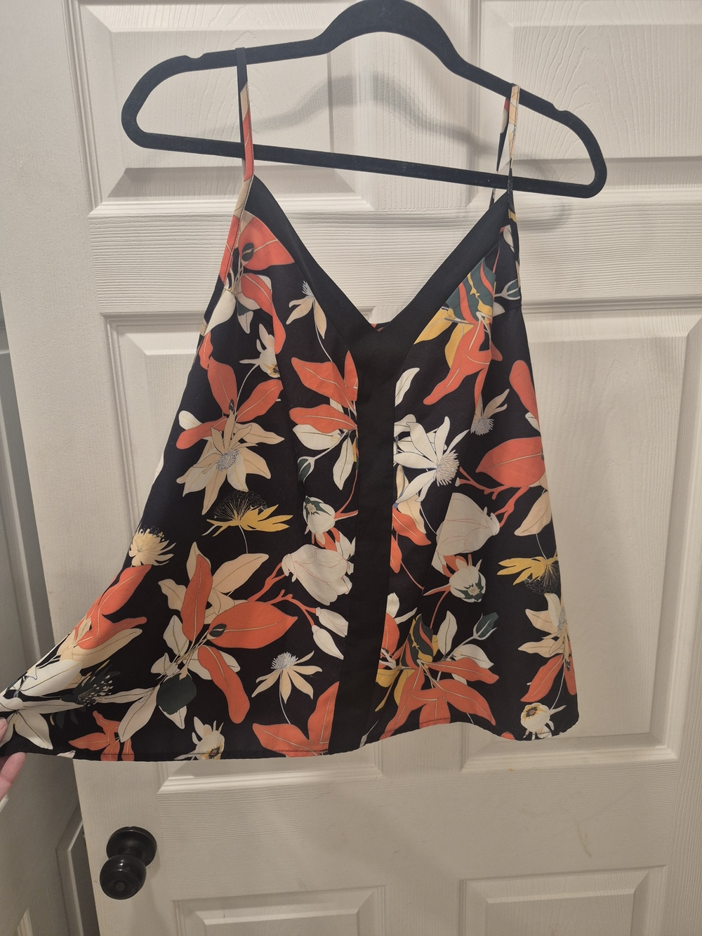 SHEIN Black Floral V-Neck Cami with Orange and Cream Accents